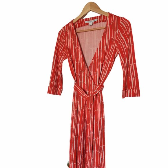 Diane Von Furstenberg Red and White Wrap Midi Dress - Picture 3 of 14